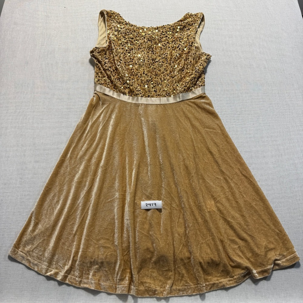 Homrain Sequin Velvet Fit and Flare Dress Womens Sz XL Gold